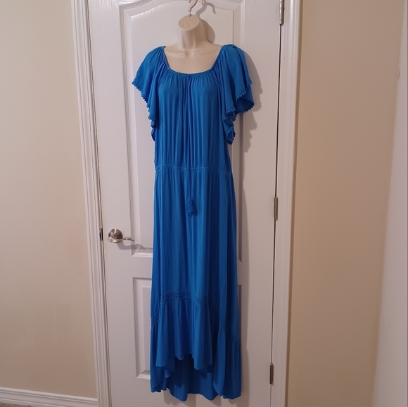 💜 Time and Tru Bohemian Peasant Dress Blue Size 16-18 - Picture 1 of 11